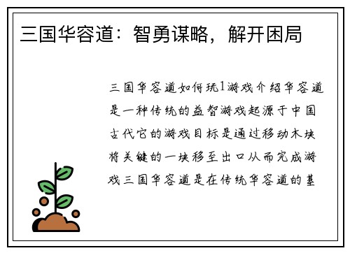 三国华容道：智勇谋略，解开困局
