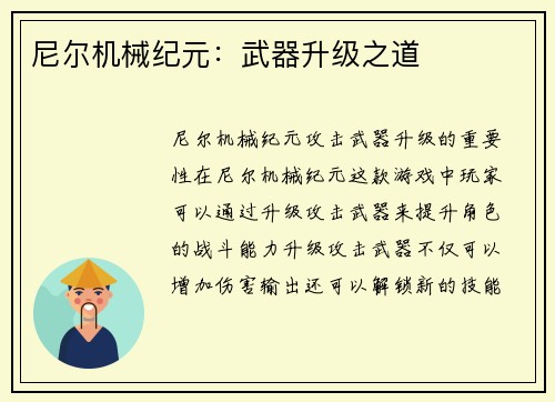 尼尔机械纪元:武器升级之道